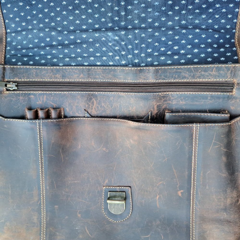 Buckle and Seam Leather Carry Bag Vintage LapTop - Picture 9 of 11